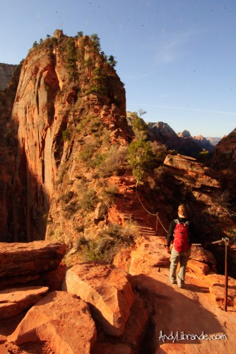 Hiking Angel's Landing at Sunrise in Winter